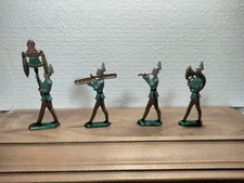4 Hand Painted Metal Lead Flat Style 3" Marching Band Soldiers with Plume's