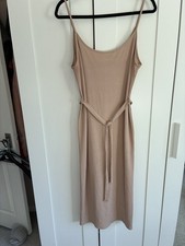 F&F beige ribbed midi dress belted size 16 stretch sleeveless layering scrappy