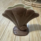Vintage Red Wing Art Pottery Brown and Cream Fan Shell Vase #892 - 7.5"