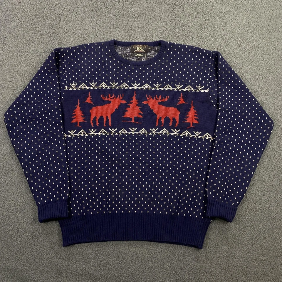 RRL Ralph Lauren Sweater Mens Large Wool Fair Isle Moose Elk Trees Knit Vintage - Image 2 of 4