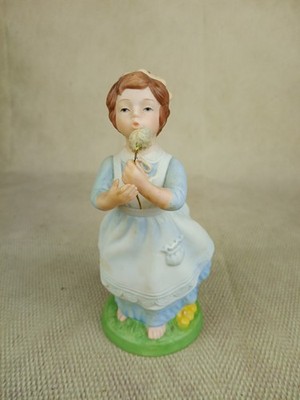   Vintage Mädchen bläst eine Pusteblume handbemalte Porzellan Figur Avon 1982 14 cm