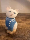 Fenton Opal Cat Kitten signed  Blue Vest Jacket Fancy Feline Hand  Painted Cute