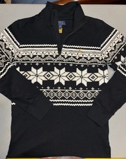 Polo Ralph Lauren Boys Fair Isle Black Double Knit 1/4 Zip Pullover M 10-12