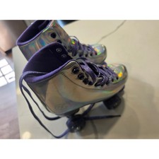 JajaHoHo Holographic Silver Roller Skates Purple Glitter Laces Kids Size 36 4.5