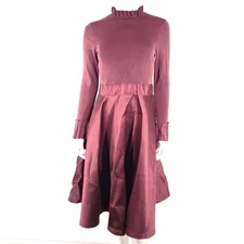 Ted Baker Zadi Cocktail Dress Fit & Flare Frill Neck 258627 Maroon Red Sz M/3