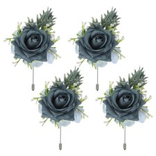 4 Pcs Dark Gray Boutonnieres for Men, Artificial Flower Buttonholes Pocket