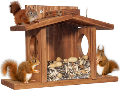 Wood Squirrel Feeder, Squirrel Feeders for outside Winter, Wooden Chipmunk Feede