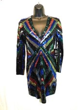 Express PS NWT Black Blue Silver Sequin Mini Dress V Neck S Petite Stretch NEW