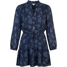 Joie Dress Womens Small Navy Blue Floral Jacquard Long Sleeve Tiered Mini Boho