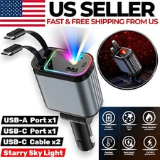 USB-C Car Charger Dual Retractable Type-C Cables Fast Charging Starry Light