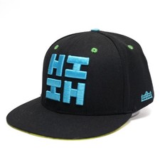 Hawaii's Finest Snapback Hat OSFM Flat Bill Cap Black Teal Lime Green HIFI