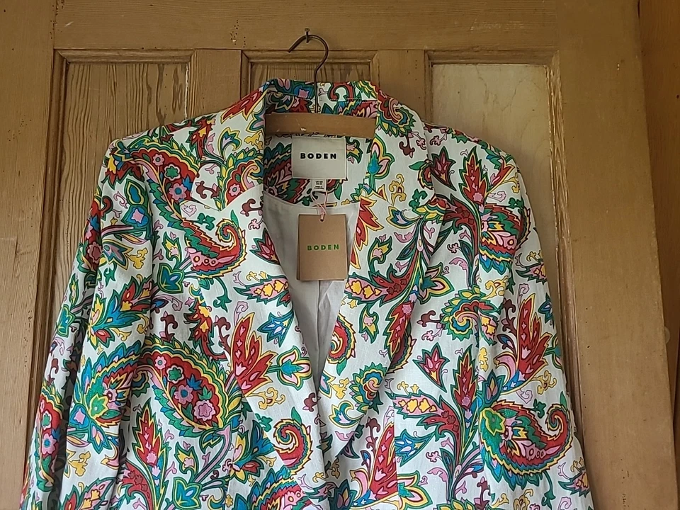 BNWT Boden Marylebone Linen Blazer Jacket Sz UK 12 Ivory Multi Paisley - Image 3 of 4