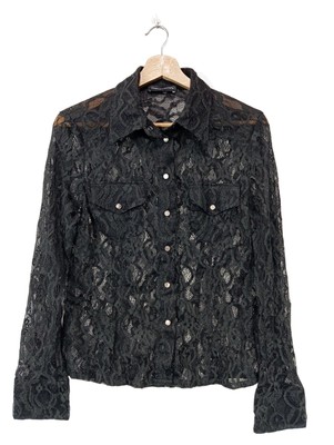 NICE CONNECTION Spitzenbluse Damen Bluse Gr. DE 34 schwarz Casual-Look