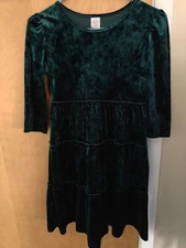 Wonder Nation Girl's Dark Green Velour Tiered Holiday Dress Size Large 10-12 