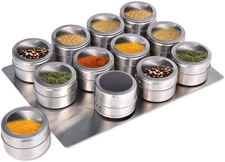 Upgrade Magnetic Spice Jars 12Pcs with Wall Mounted,Stainless Steel Spice Tins w