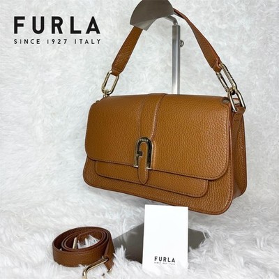 FURLA Sofia Grainy Leather Small Shoulder Bag Brown Authentic Women's Handbag