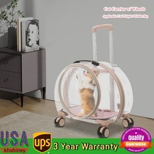Transparent Fully Breathable Dog/Cat Carrier with Rolling Wheels for Traveling