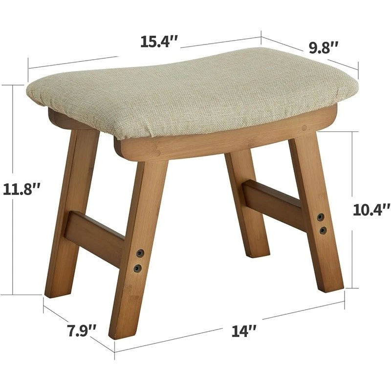 Bamboo Footstool Detachable Cover Comfortable Multi-Purpose Stool Easy Assembly - Image 4 of 4