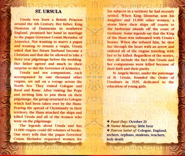 Saint St. Ursula Biography, prayer, Feast Day, etc... Folder Card eBay