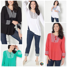 Susan Graver Embroidered Crinkle Blouse Gauze Peasant Tunic Size XS or XXS *NEW*