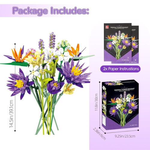 Blumen Bauspielzeugsets, 891 Stück Blauer Lotus Blumenstrauß Bausteine Set Gifts - Bild 9 von 22