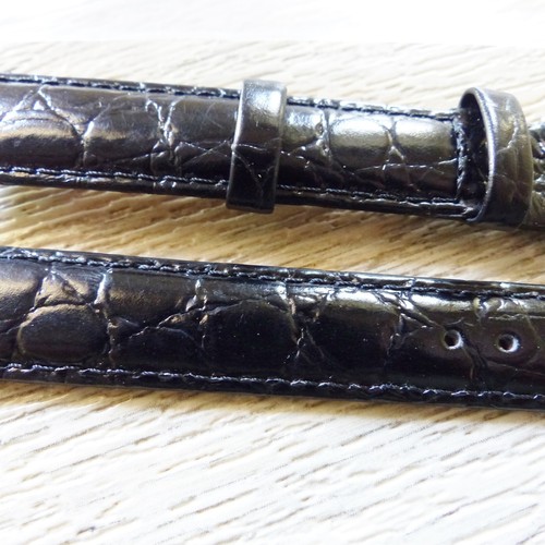 BRACELET de MONTRE en CUIR VERITABLE NOIR GRAIN CROCO 15mm NEUF - Foto 3 di 6