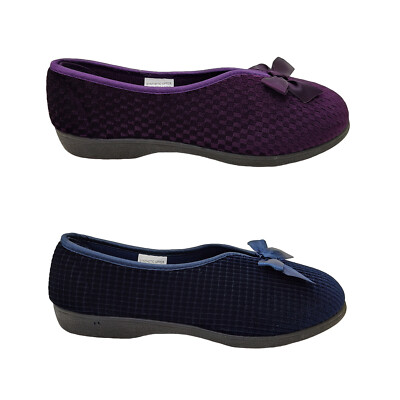 Panda Emilia Ladies Slippers Bow Top Velour Patterned Slip on Flex Sole