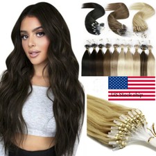Micro Ring Link Hair Extensions Micro Beads Loop Tip Remy Human Hair soft16-26in