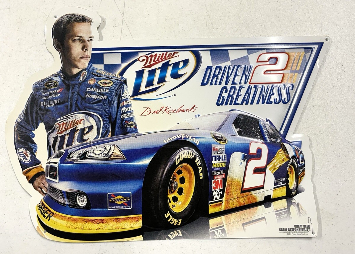 Miller Lite Beer Brad Keselowski Nascar Metal Bar Tin Sign 24x16” Driven  Race