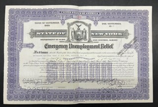 Sale065 👍 5x New York State Bond $10.000 Emergency Unemployment Relief