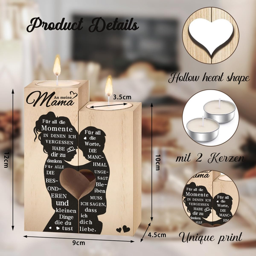 Muttertagsgeschenke für Mama - Kerzenständer Holz, Personalisierte Geschenke Mam - Bild 3 von 7