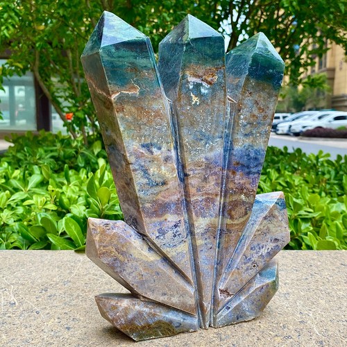 9.21LB Natural water grass agate Multi pointed Obelisk crystal energy column - Picture 3 of 21