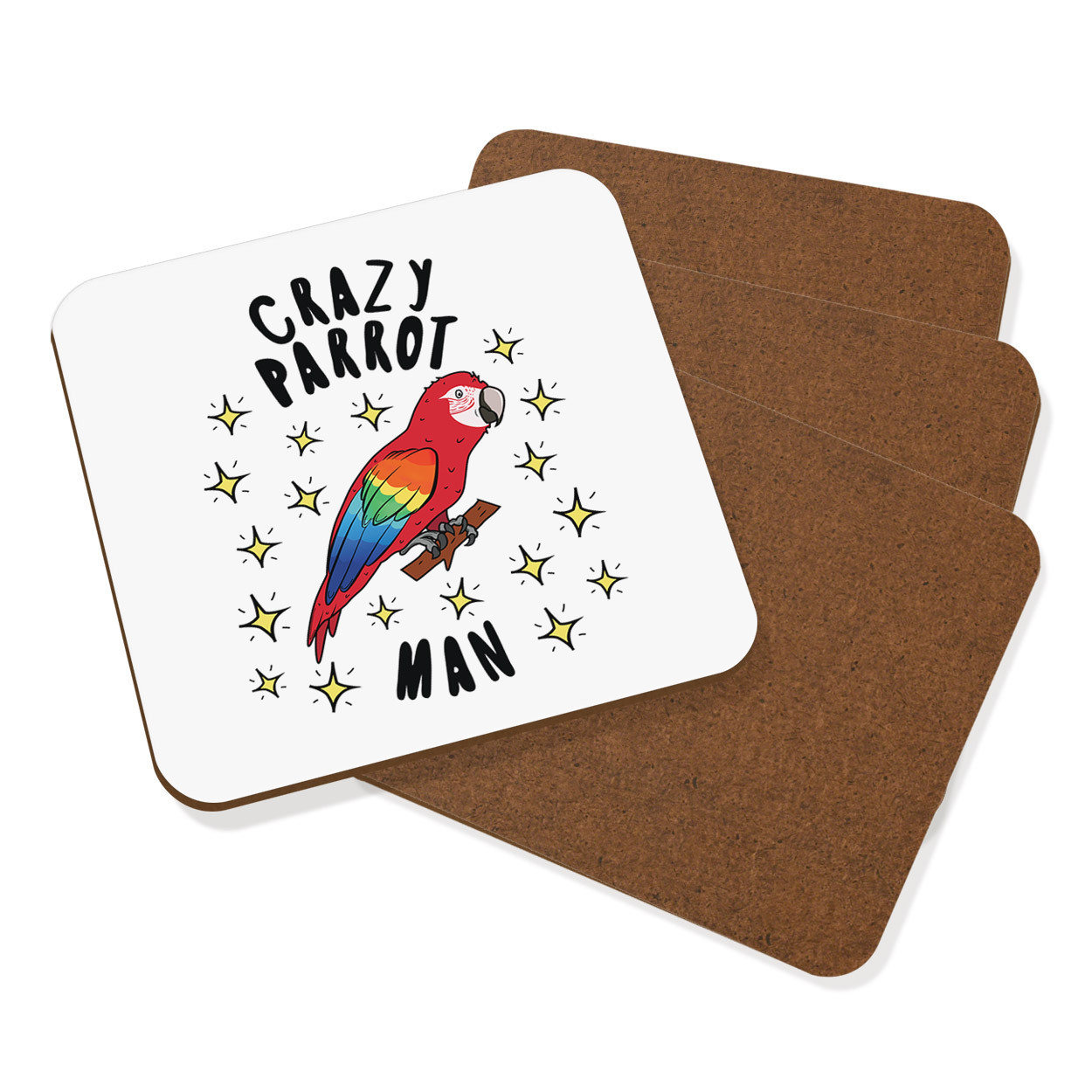 Crazy Parrot Man Stars Coaster Drinks Mat Set Of 4 - Funny Animal Bird