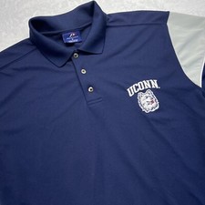 U Conn Huskies Pro Players Short Sleeve Polo Shirt Men M Blue Gray Logo