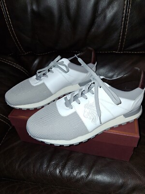 NIB $350 Bruno Magli Men's Leather Sneaker in White/Grey Sz