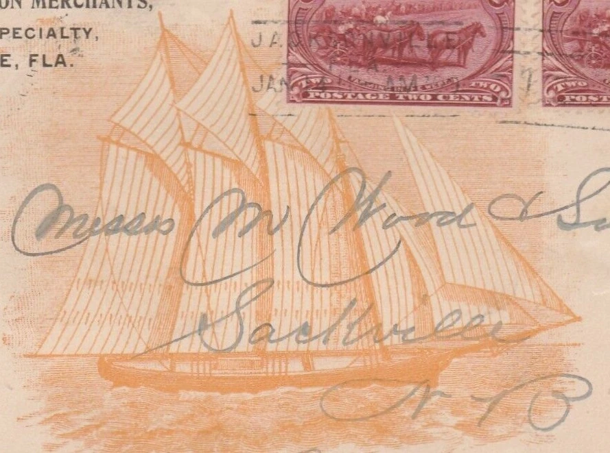 1899 SCHOONER SHIP ON COVER FROM JACKSONVILLE FLA.TO SACKVILLE N.B. CANADA - Image 2 of 3