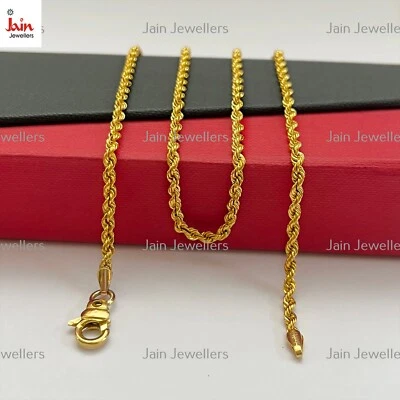 18 Kt Echtes Solides Gelbgold Diamantgeschnittener Halskette Seilkette - Bild 1 von 4