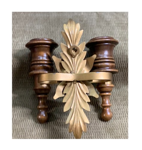 VINTAGE HOME INTERIOR WOOD/METAL HANGING SCONCE WITH TWO FROSTED GLASS GLOBES - Picture 7 of 11