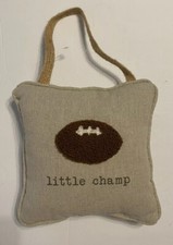 MUD PIE Beige  little champ  Football Tiny HANGING PILLOW 6  x6  NEW