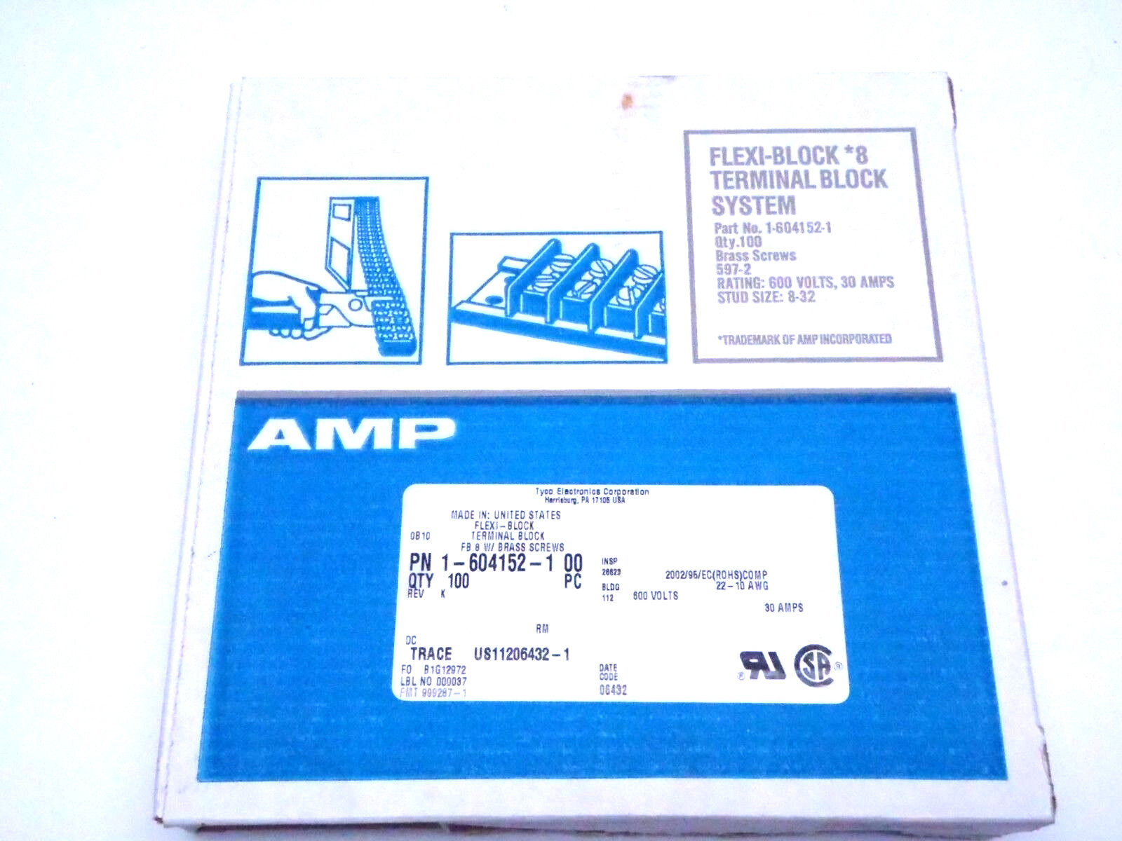 AMP 1-604152-1 Flexi-Block *8 Terminal Blocks Brass Screws 597-2 600V LOT OF 52