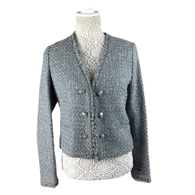 Marks & Spencer Tweed Blazer Coat Jacket Grey Mid Length Women s UK Size 8