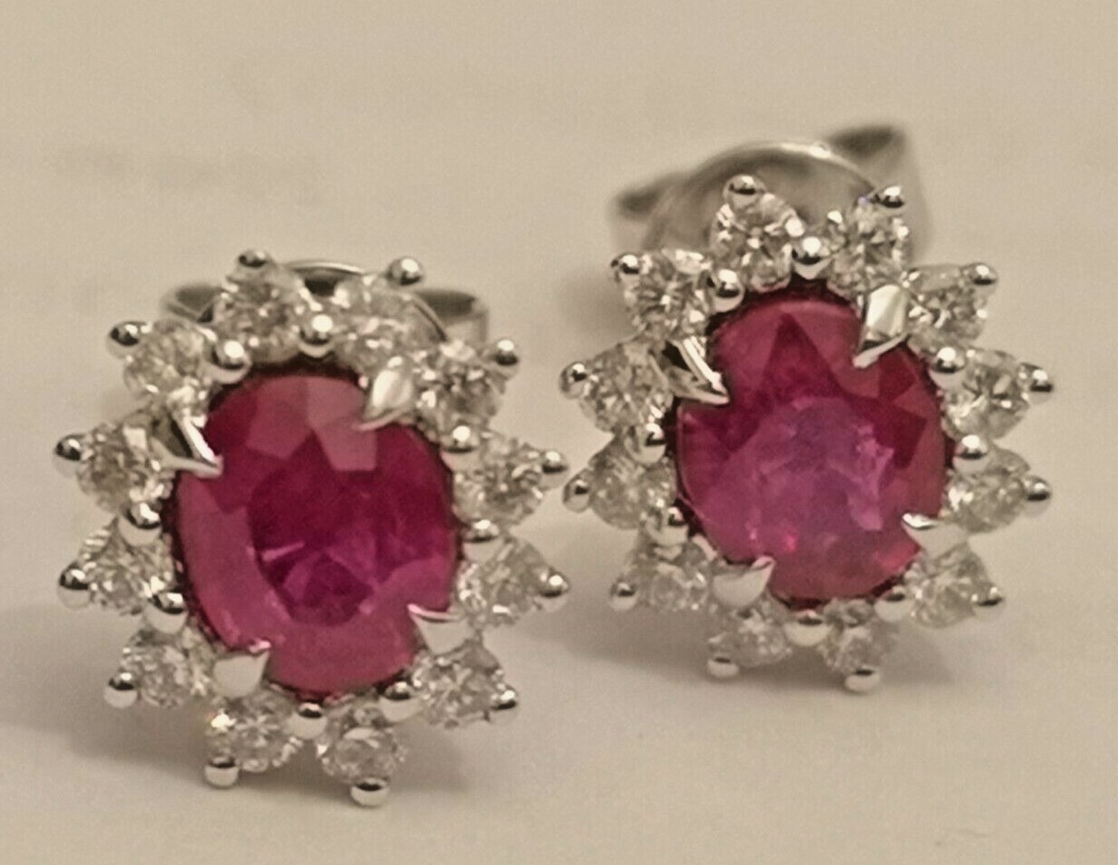 Ruby & Diamond Cluster Earrings  18ct white gold rrp £1850
