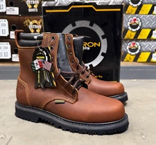 MEN'S WORK BOOTS ROUND SOFT TOE GENUINE LEATHER LACE UP BOTAS DE TRABAJO ROBLE