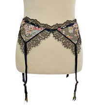 Victorias Secret Dream Angels Black Floral Lace Garter Belt Size XS/S NWT