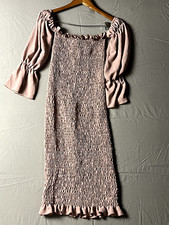 Fashion Nova Dress Bodycon Dress Womens Small Pink Ruffle Frill Trim Shirred