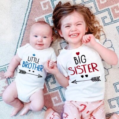 Siblings Matching T Shirts Boys Girls Summer Clothes Tops Newborn Bodysuit