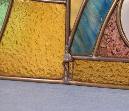 Pair of Vintage French Art Deco Stained Glass Panels with Copper Frames - Picture 10 of 15