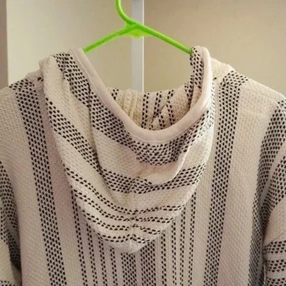 OFF WHITE Felpa con cappuccio pullover a righe Lovestitch taglia S Baja nero e panna