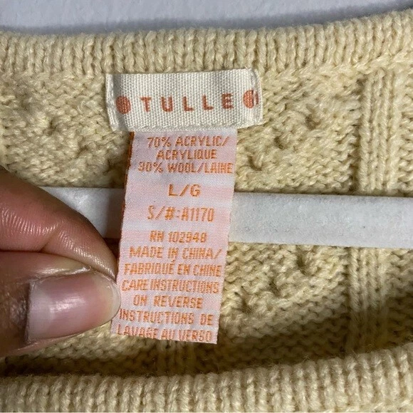 Tulle Youth Girl's Cream Patterned Wool Blend Short Sleeve Dress Sz L - Imagem 4 de 4