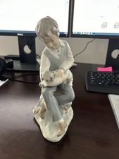 Boy and Dog Lap NAO Figurine Collectible ~ 10" Tall